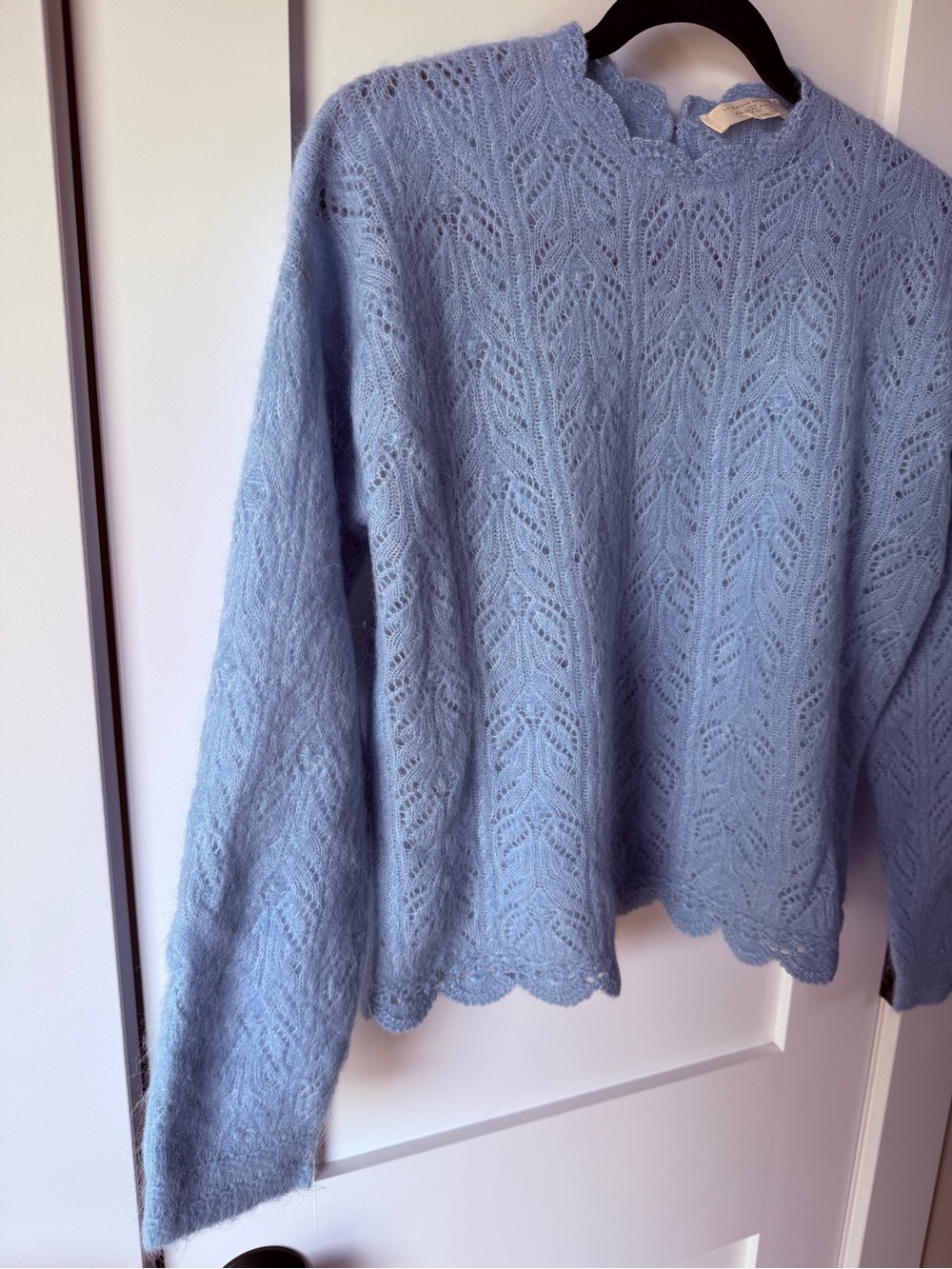 Sézane Louison Jumper in Polar Blue Knit Scalloped Crochet Hem Sweater Medium - Picture 5 of 10